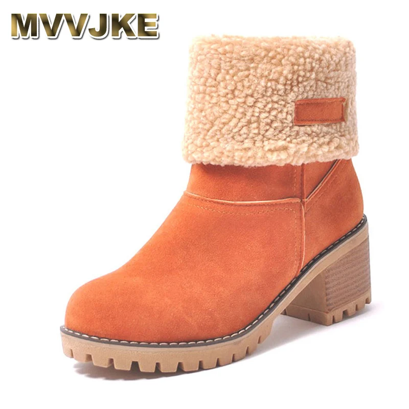 MVVJKEWinter women's ankle boots square heel snow plush warm platform Flock slip shoes woman WomanE016 | Обувь