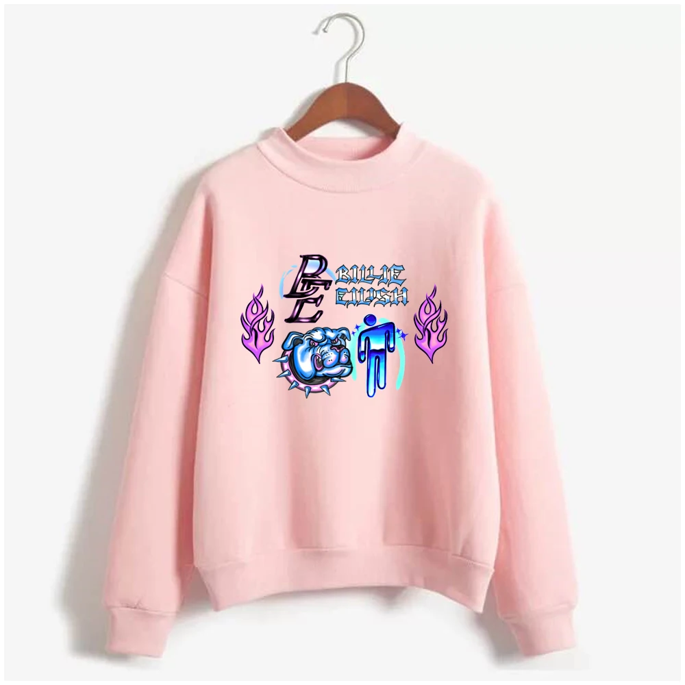 

2020 Spring Billie Eilish Letter Print Turtleneck Femme Pink Hoodies Kawaii Print Harajuku Sweatshirt Kpop Kawaii Clothes