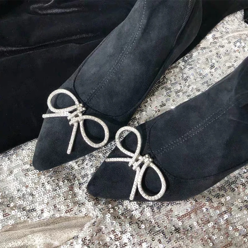 Scarpe donna/ботинки-носки; женская обувь на высоком каблуке; chaussures femme; ботильоны с бантом-бабочкой; ботинки с острым носком на молнии; Botas Bling