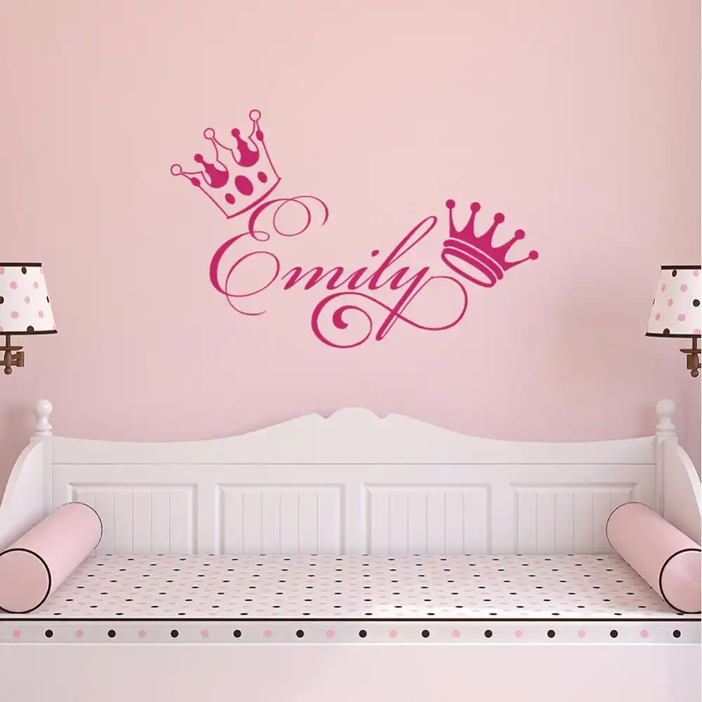 Girls Name Wall Decals Personalized Sticker Crown Baby Girl Nursery Decal Bedroom Removable Sweet Decoration Art Stickers Lw254 Wall Stickers Aliexpress