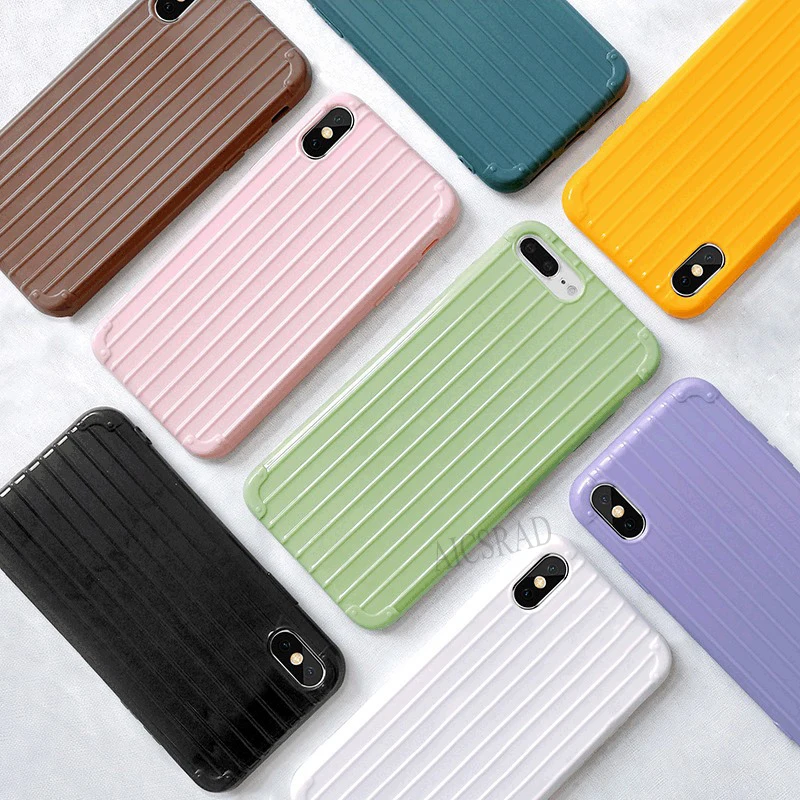 Простой мягкий чехол для iPhone X XS 8 7 6 6s Plus Одноцветный чемодан в полоску R Max Coque Fundas