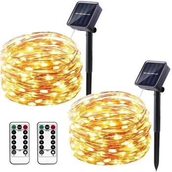 

2Pcs Solar Power Strip Lights Outdoor Copper Wire String Lights Waterproof Garden Curtain Lights