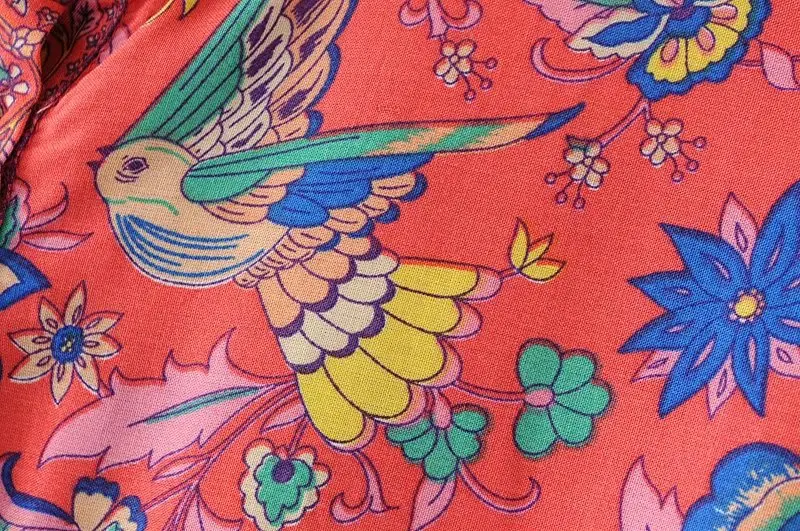 AYUALIN long sleeve blouse for women Gypsy birds floral print rayon blouses o-Neck flare long Sleeve Bohemia women blouses TOP