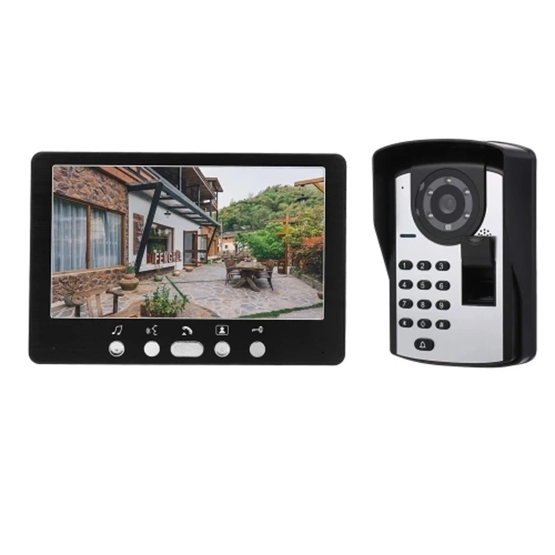 Hot 3C-Fingerprint Password Remote Control HD Camera Video Doorbell Intercom System 7 Inch IR Monitor