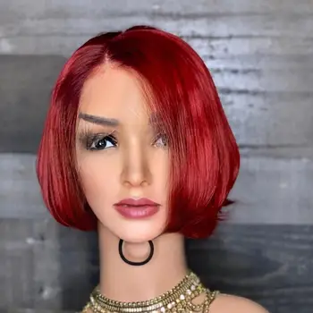 

Silky Straight Red Wig Front Lace Human Hair Wigs For Women Pre Plucked Human Hair Wig Natural Hairline LINMAN