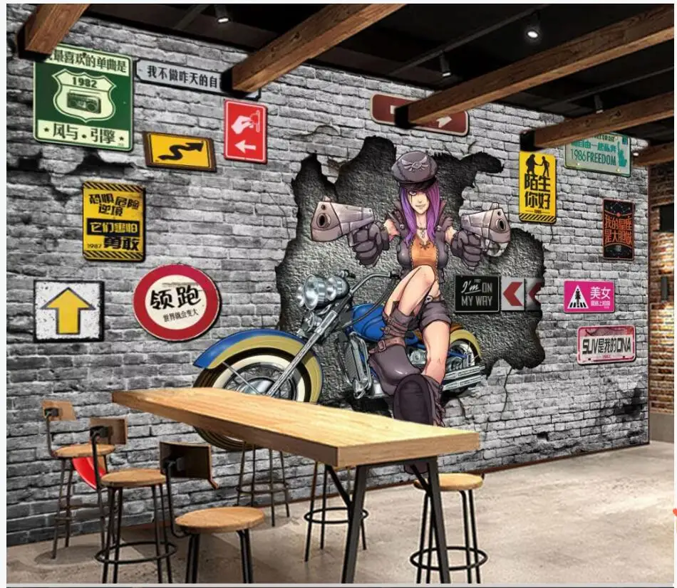 

WDBH 3d wallpaper custom photo mural Retro nostalgic beauty motor catering bar background living room wallpaper for walls 3 d