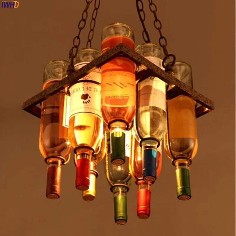 RH Loft Style LED Pendant Light Hanglamp Vintage Industrial Glass Bottle Rust Iron Fixtures Living Room Decoration Pendant Lamp (3)