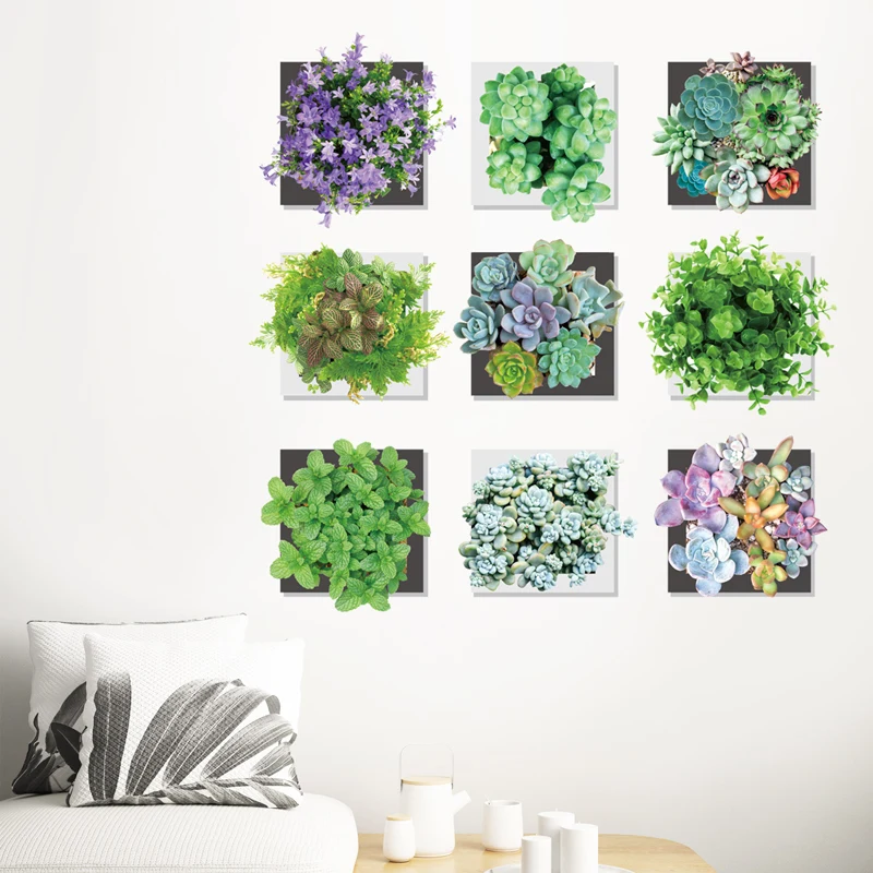 [SHIJUEHEZI] Succulent Plants Wall Stickers PVC Material DIY Flowers Decals for Living Room Kids Bedroom Nursery Decoration | Дом и сад