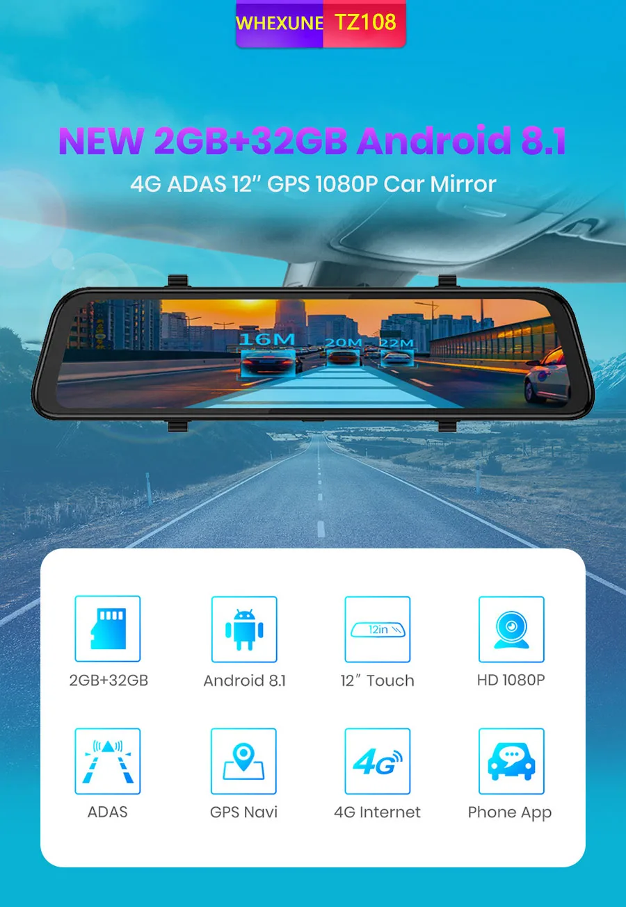 WHEXUNE Android 8,1 автомобильное зеркало 4G видеорегистратор gps навигация ADAS зеркало заднего вида камера FHD 1440P двойной объектив видеорегистратор DVRs