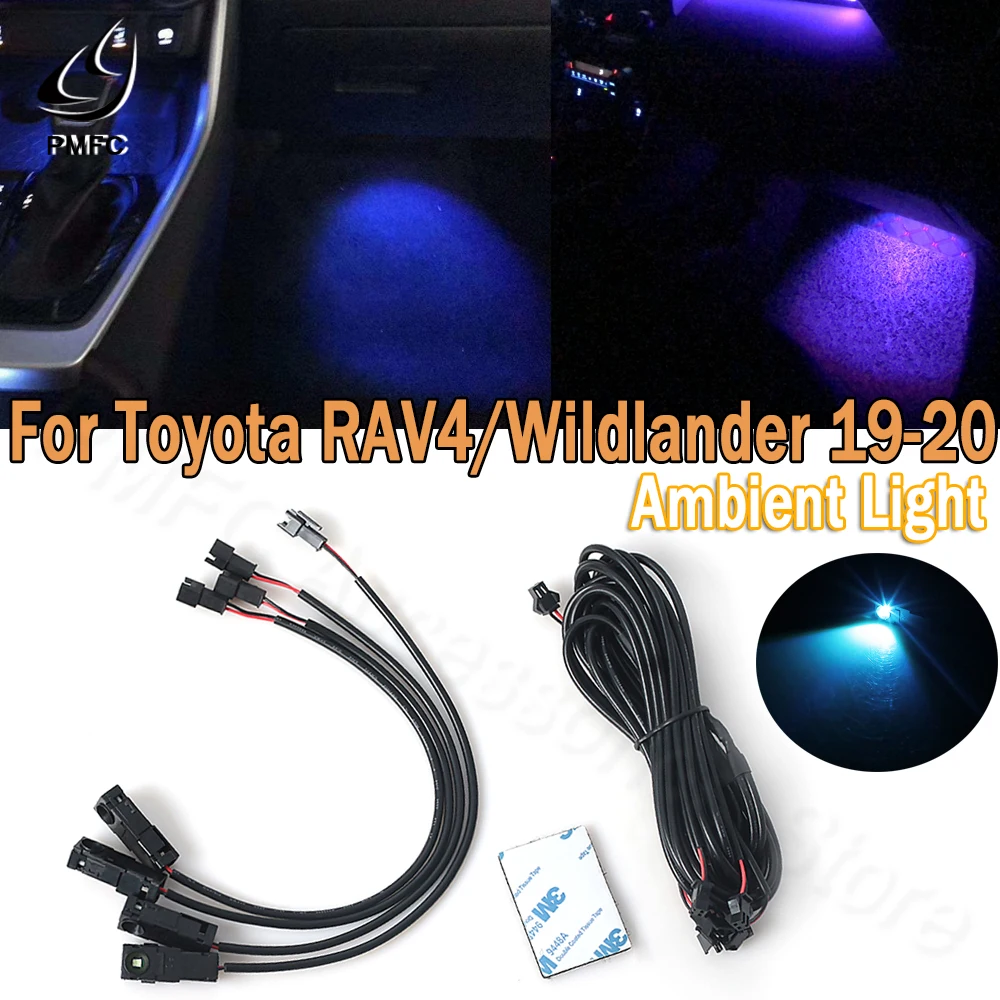 

PMFC Car Interior Atmosphere Stripes Lamp Ambient Light Foot Light Decorative Ice Blue/64 Color For Toyota RAV4/Wildlander 19-20