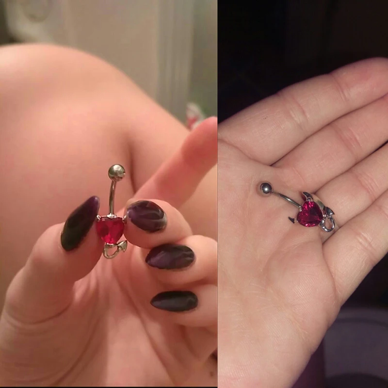 316L Stainless Garnet Heart Zircon Crystal Devil Belly Button Ring Navel Piercing Nombril Ombligo Body Jewelry 14g