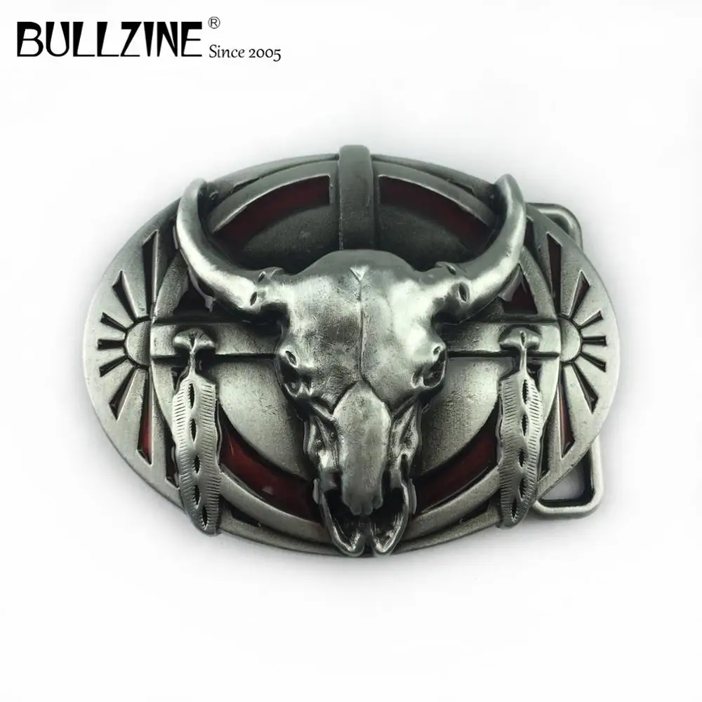Bullzine оптовая продажа цинковый сплав красная эмалированная ретро Пряжка ремня в
