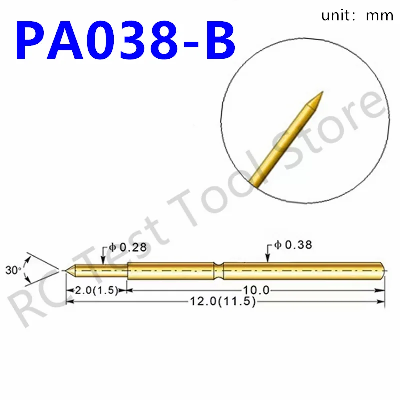 100 Stuks PA038-B Veertest Sonde PA038-B1 Metalen Sonde P038-B Detectie Naald P038-B1 Lengte 12Mm Naaldstoel Veerspeld