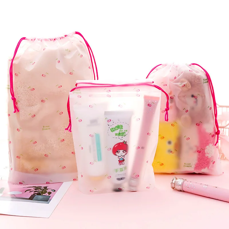 

Cute cartoon small cherry storage bag frosted beam pocket travel portable dustproof pouch string bag drawstring bag makeup bag
