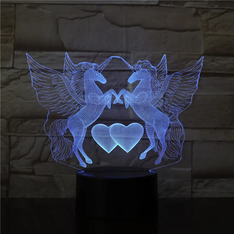 Two Unicorns 3D LED Night Light Remote Table Desk Lamp Illusion 16 Color Decor Luminaria Kids Bedroom Party Toy Gifts 3356 | Освещение