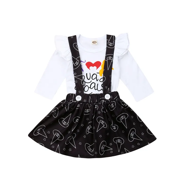 

Baby Girl Cotton Clothes Set Newborn Baby Girls Halloween Cotton Letter Print Romper Bib Sling Tutu Skirts Holiday Party Clothes