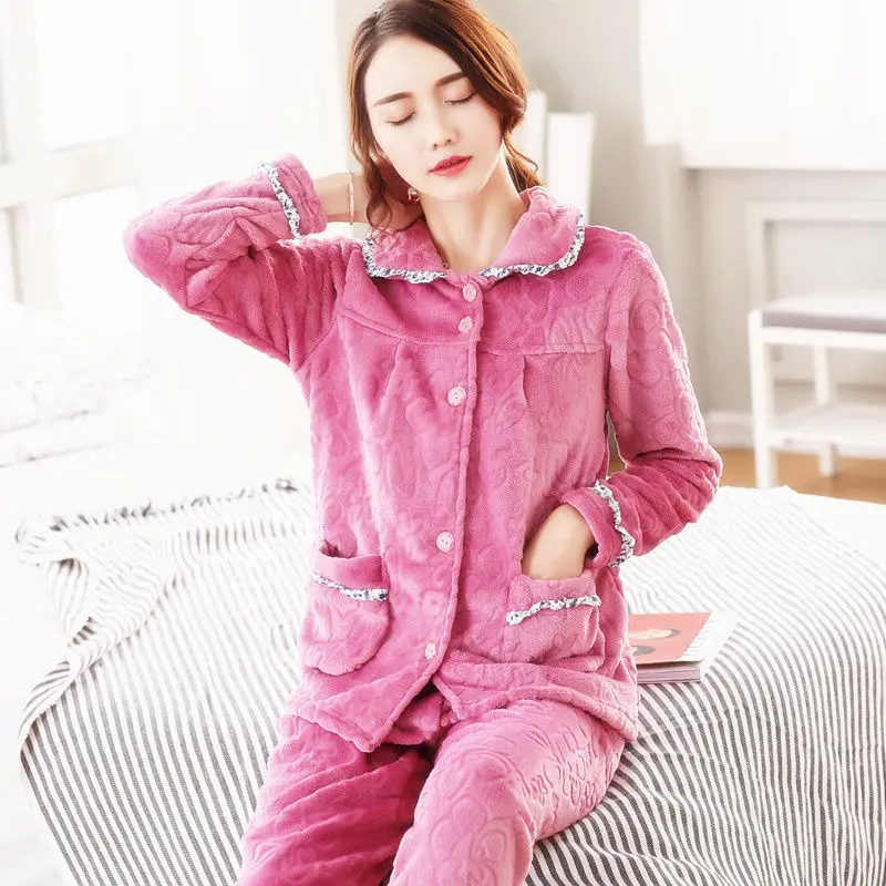 winter women pajama Пижама женская зимняя Пижама женская фланелевая Толстая теплая Пижама женский коралловый флисовый Пижамный костюм плюс размер домашняя пижама для сна XXL XXXL - Цвет: winter women pajama