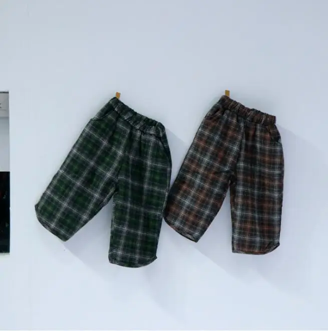 Korea style girls boys plaid thicken pants autumn winter fashion kidsgirls pants 3-8t