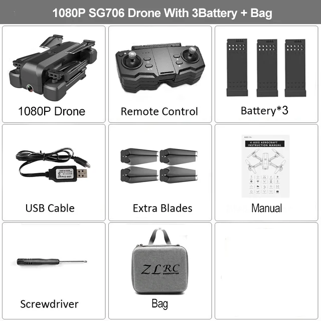 SG706 дрона с дистанционным управлением для контроля уровня сахара в крови с 50 раз зум Wi-Fi FPV 4 K/1080 P двойная Камера оптического потока Квадрокоптер с дистанционным управлением складной Профессиональный Дрон VS Xs816 - Цвет: SG706 1080P 3B CB