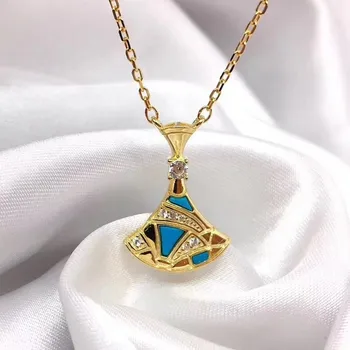 

High Quality S925 Blue Fan Skirt Nobility Classic Fine Jewelry Necklace Pendant Neck Chain Necklace Jewel Women Lady Gifts