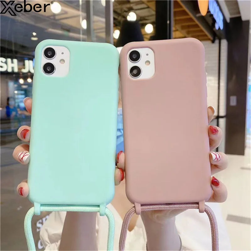 Чехол для телефона с ремешком через плечо iPhone 11 13 12 Pro Max XR XS X Mini SE 6S 7 8 Plus мягкий