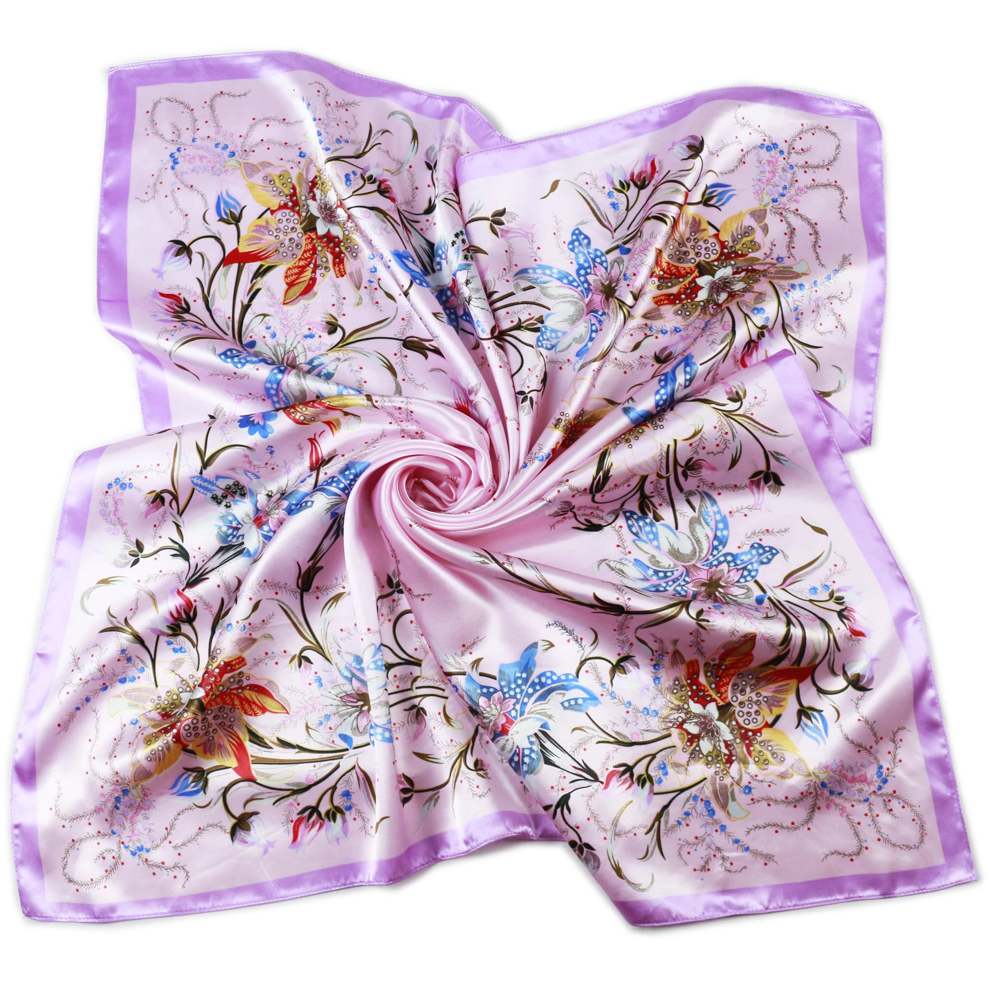 2018 new women scarf thin spring soft shawl scarf satin fashion floral printed female square scarves wraps 90*90cm arab mujer