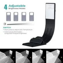 Ledgle clipe livro luz recarregável led lâmpada de leitura usb flexível compacto led luz 4 modos lâmpada de mesa para ebook pc power bank
