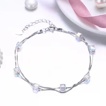 Сахарный кубик Кристалл двойной слой Браслеты Настоящее 925 пробы серебряный шарм браслеты ювелирные украшения Романтические Аксессуары