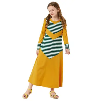 

Muslim Girls Kids Long Dress Striped Maxi Abaya Islamic Kaftan Jilbab Child Cocktail Party Gown Arab Robs Outfits Prayer Casual