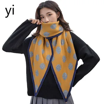 

yi 2019 women's polka dot scarf thickened in autumn and winter warm neck with diamond triangle air conditioning room shawl MV01