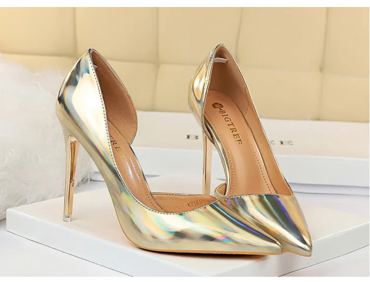BIGTREE/обувь г. Новые женские туфли-лодочки пикантные женские туфли на высоком каблуке свадебные туфли на каблуке-шпильке, серебристые вечерние туфли женская обувь на каблуке