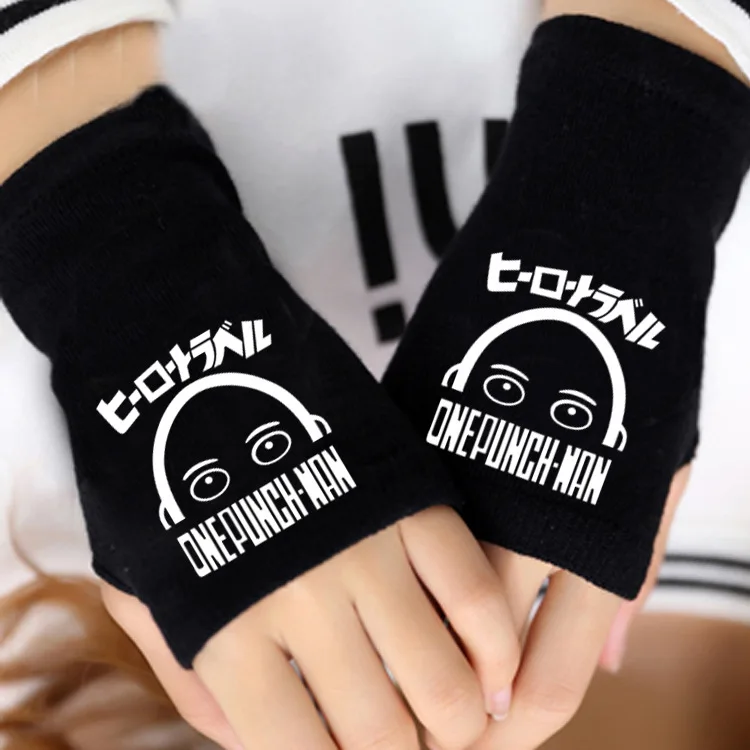 One Punch Man Saitama вязаные перчатки, теплые хлопковые рукавицы на половину пальцев, модные аксессуары для косплея, подарок на зиму