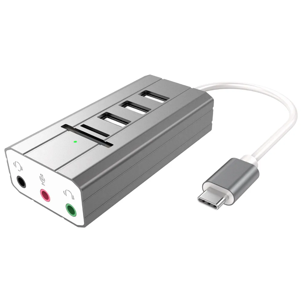 Asunflower 8 в 1 концентратор USB Type C с 3,5 мм наушники микрофон разъем USB кард-ридер концентратор USB C адаптер для Macbook Pro ключ - Цвет: Gray