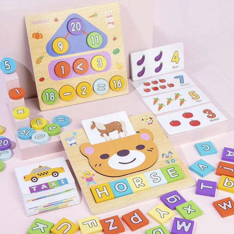 

Wooden Montessori Toys Children's Cognitive Enlightenment Digital Letters English Cards Learning Educational Toys for Baby Kids