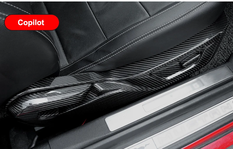 QHCP Крышка для регулировки сиденья, рамка, панель, наклейка, отделка переднего сиденья, настоящее углеродное волокно, 7 шт., для Ford Mustang