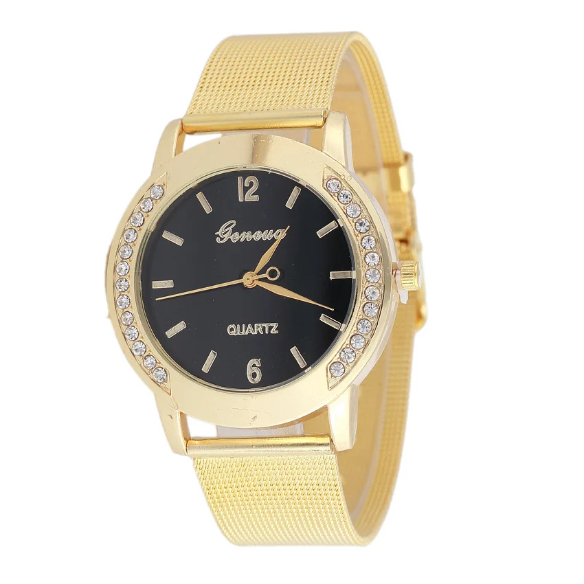 

Geneva Watch Men's Women's Diamond Set Grid Steel Belt Watch Classic Fashion Watch Quartz Watch