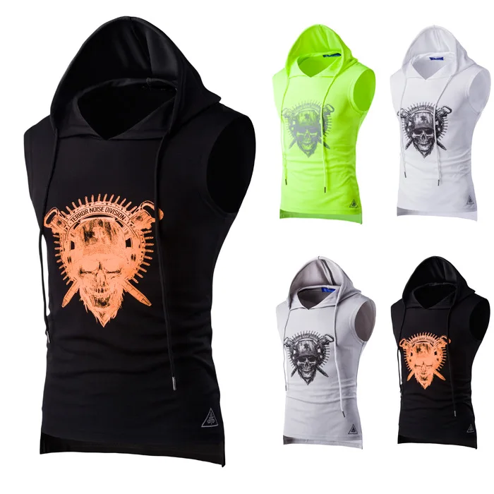 Simple Summer New Style Western Style Men Fashion Printed Breathable Sports Sweat Hooded Tank-top