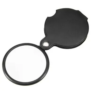 

60mm 5X Pocket Folding Magnifier Loupe Magnifying Glass with Leather Case Black