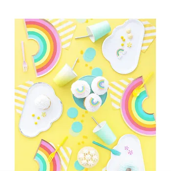 

Rainbow Clouds Disposable Paper Plate Tableware Set Birthday Party Supplies Paper Cup Cutlery Spoon Kid's Party Decoration