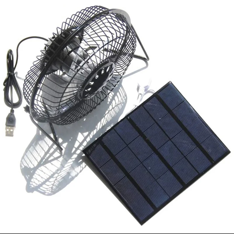 ELEG-Usb железный вентилятор 6 дюймов охлаждающий вентиляционный вентилятор+ 3,5 Вт Солнечная Панель зарядное устройство питание для наружного путешествия рыбалка домашний офис