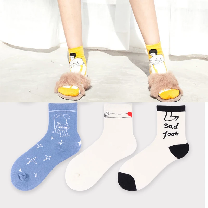 

2021 autumn and winter style cute childlike illustration socks art nouveau cartoon series socks women socks