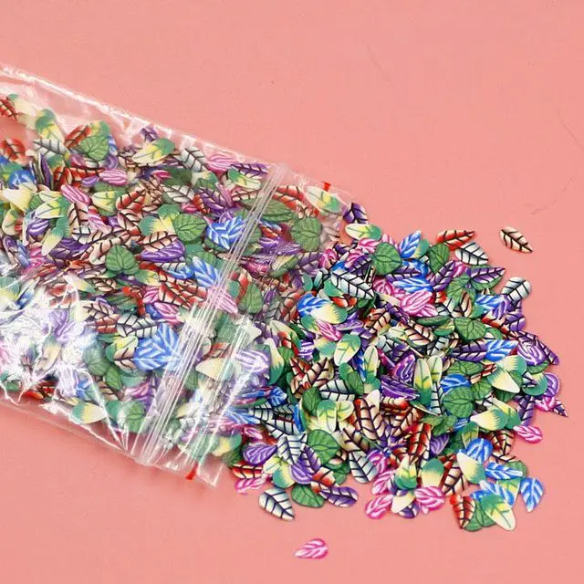 1000 шт слайм фимо покерные кусочки наполнитель для слизи фруктовые добавки Подвески для Diy Lizun клейкие аксессуары Принадлежности для дизайна ногтей игрушки - Цвет: Leaves Slices