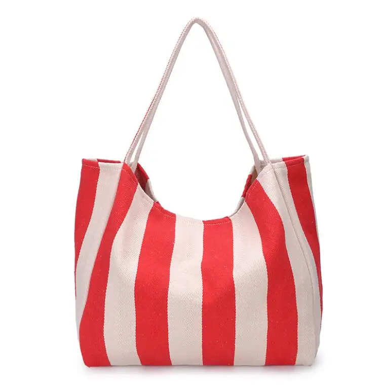 Preise Neue 2019 kunst dame handtasche einfache gestreiften leinwand tasche Casual große schulter tasche für frauen