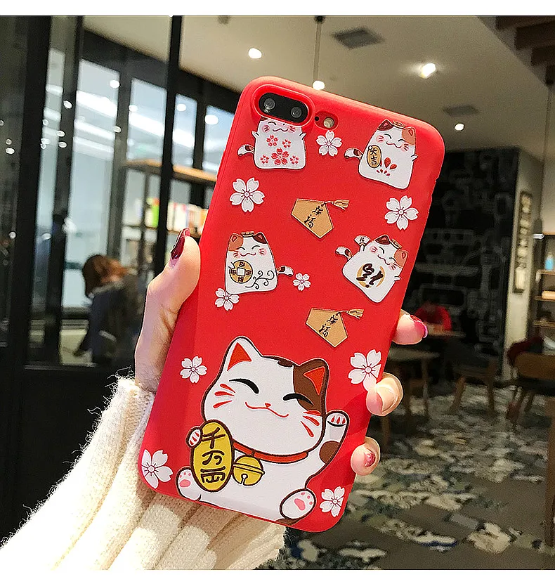 Чехол для iPhone 11 pro Max Lucky Cat, милая задняя крышка для iPhone 11 X XS Max XR 6 7 8plus Maneki Neko Shell+ подвеска - Цвет: Only case