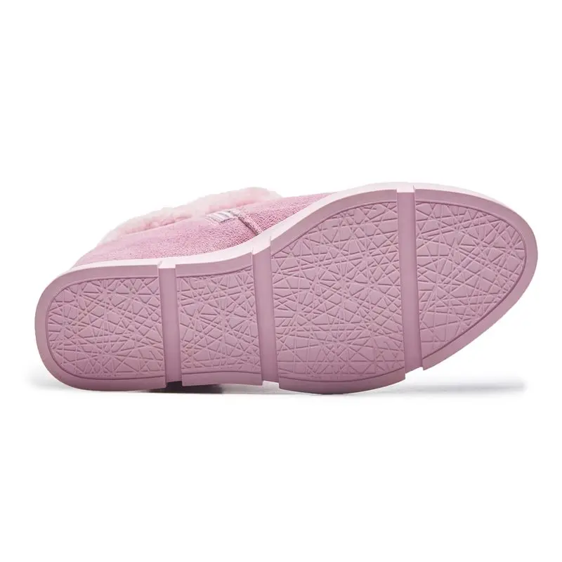 EGONERY Rabbit wool snow boots cute pink platform warm ankle boots fashion winter outdoor zipper black women's shoes