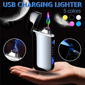

Windproof Matel Electronic Cigarette Lighter Plasma Lighter LED Power Display USB Charging Double Arc Pulse Cigarette Lighters