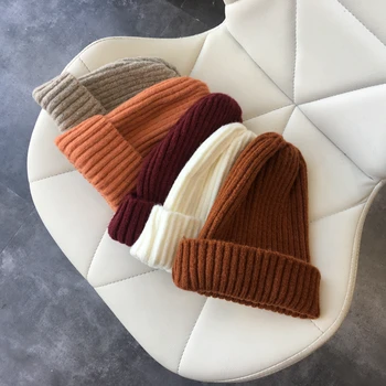 

Adult Fashionable Solid Colored Elastic Pointed Hat for Women Mohair Warm Autumn and Winter Roll Knit Hats Men 7 Color
