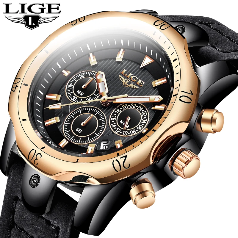 

LIGE New Sport Casual Watch For Male Clok Turbine Rotation Dial Creative Mens Watch Waterproof Military Watch Relogio Masculino
