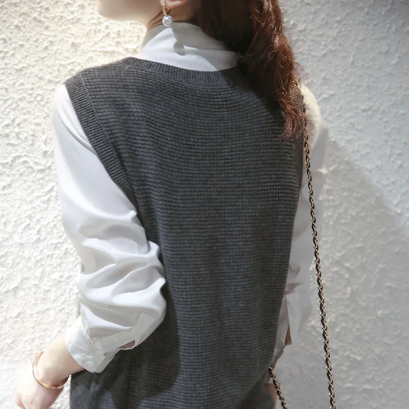 2020 осень зима кашемировый жилет женский круглый воротник без рукавов Вязанный