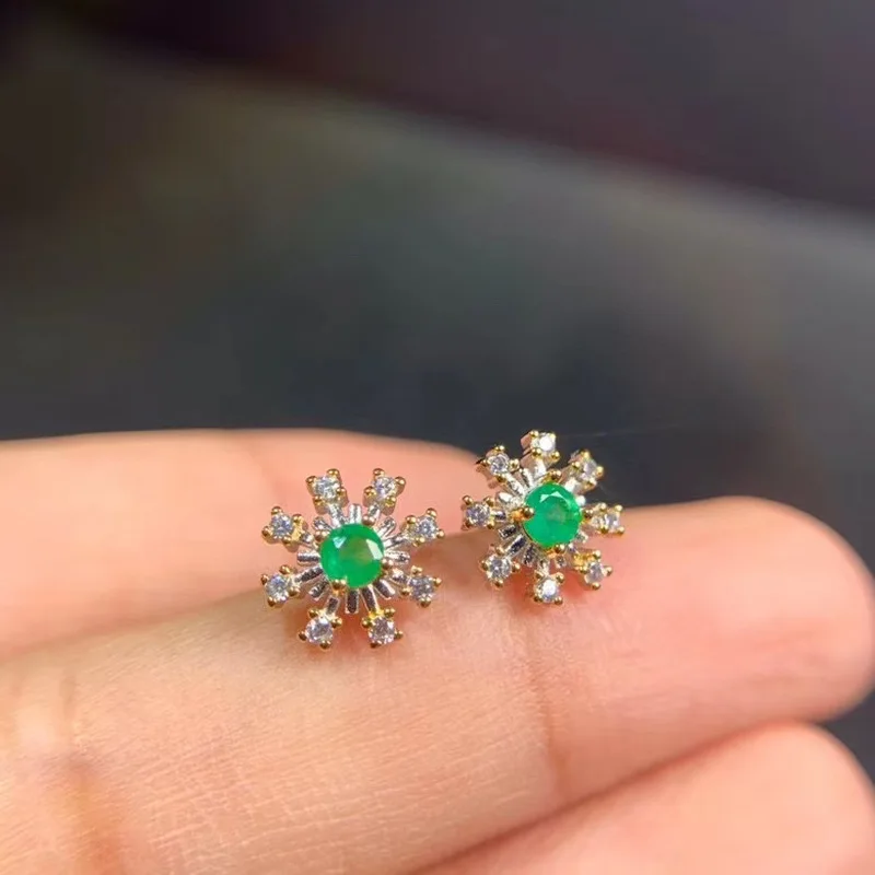 

Fine Jewelry Natural Emerald 925 Sterling Silver Noble Girl Gemstone Earrings New Ear Studs Support Test with Box